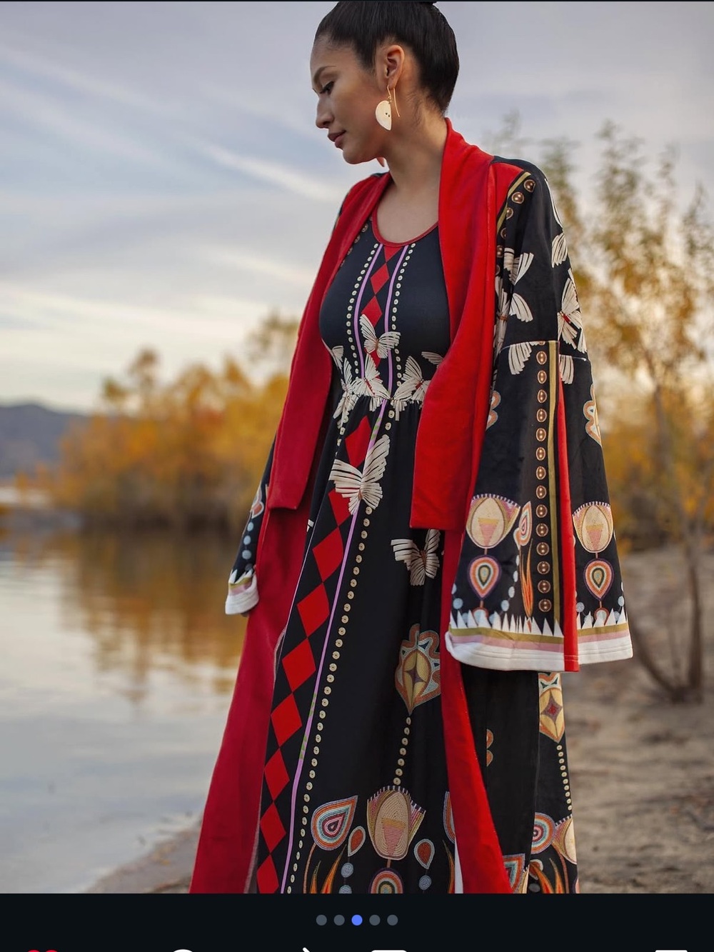 J.Okuma Red & Black Floral Print Kimono